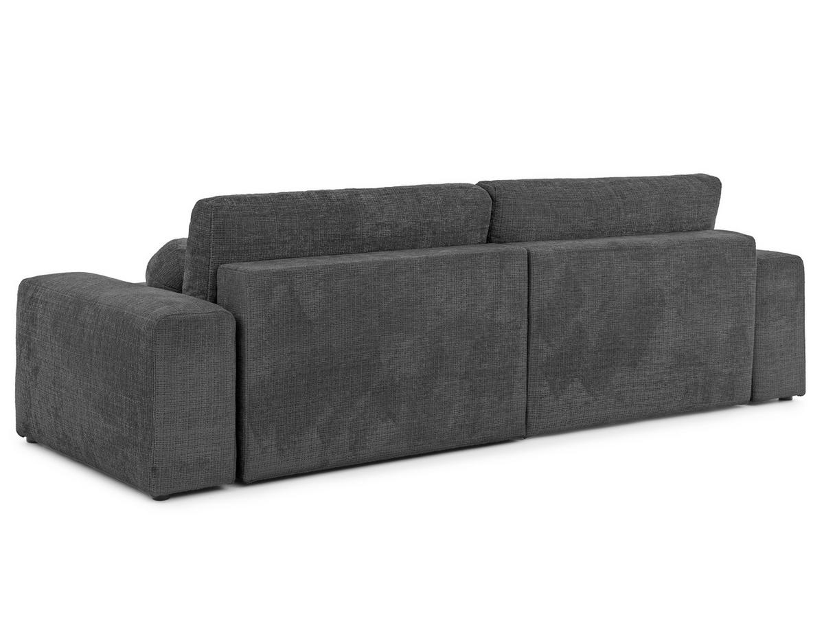 ECKSOFA Puffy mit Schlaffunktion und Bettkasten - besonders weich und puffig aus Grau Chenille-Stoff - Ottomane rechts - Schwarz/Grau, Holz/Kunststoff (266/138cm) - S-Style Möbel