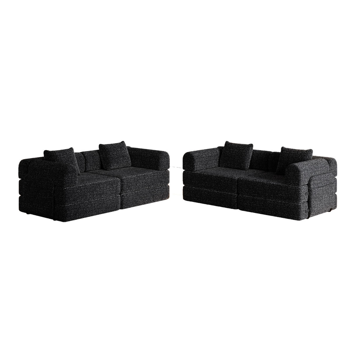 SCHLAFSOFA aus Chenille Schwarz 2-in-1 mit Armlehnen-Ablagefach und flexibler Modulnutzung - Schwarz, Textil (94/49.5/181.6cm) - Modfu