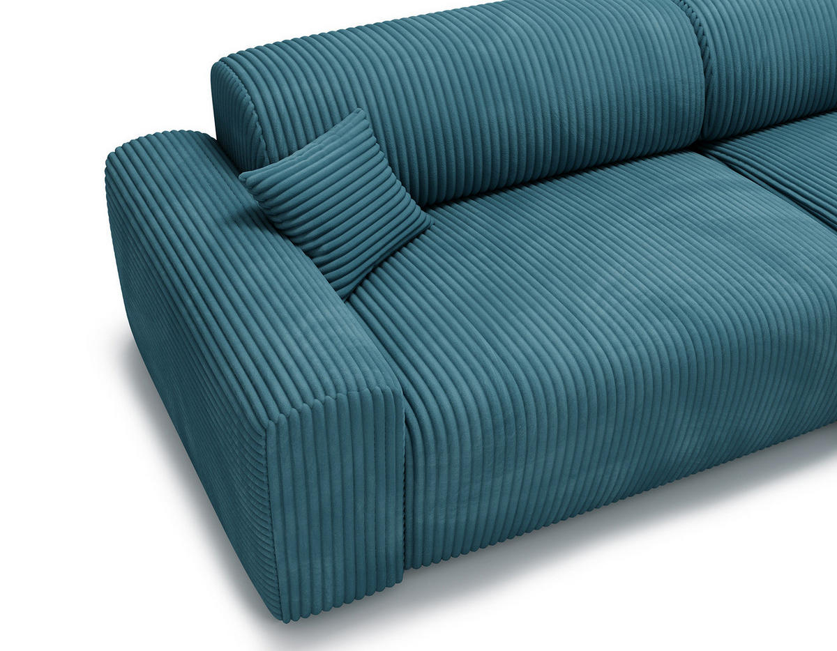 ECKSOFA mit Longchair - Cord - Türkis/Schwarz, Kunststoff/Textil (284/178cm) - home24