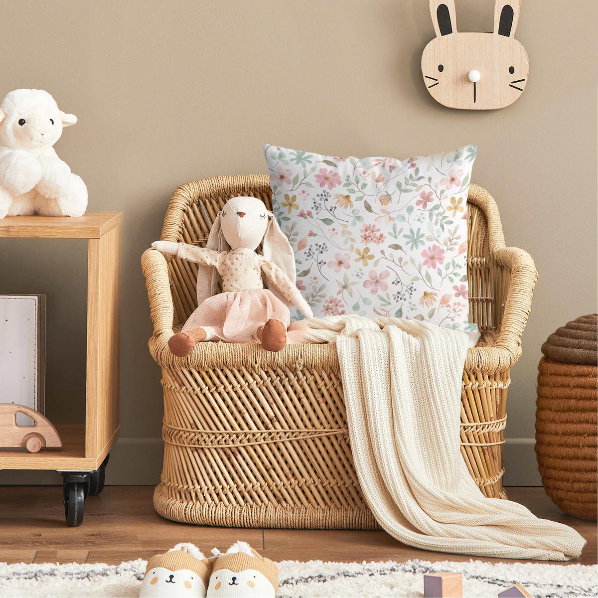 KISSENBEZUG Blumen Muster Pastell Aquarell 50/50 cm - Pastellblau, Textil (50/50cm) - Bilderwelten