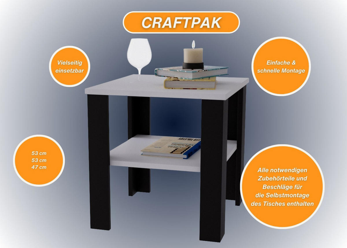 COUCHTISCH Lara53 53/47/53 - Schwarz/Weiß, Holzwerkstoff (53/53/47cm) - RAUMHIRSCH FURNITURE