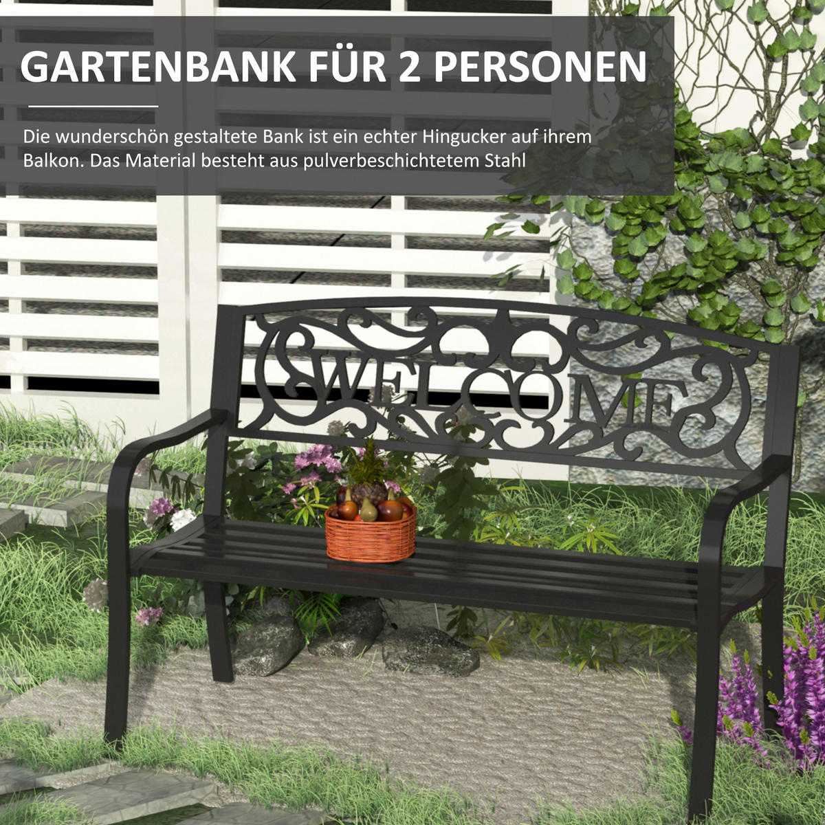 GARTENBANK, 127cm x 60cm x 87cm, Eisen, pulverbeschichtet, Schwarz - Schwarz, Metall (60/87/127cm) - Outsunny