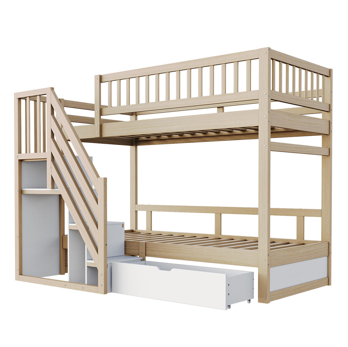 ETAGENBETT 90/200 cm aus Massivholz mit Stauraum und Sicherheitsleiter - Naturfarben, Holz (90/200cm) - Flora Grace