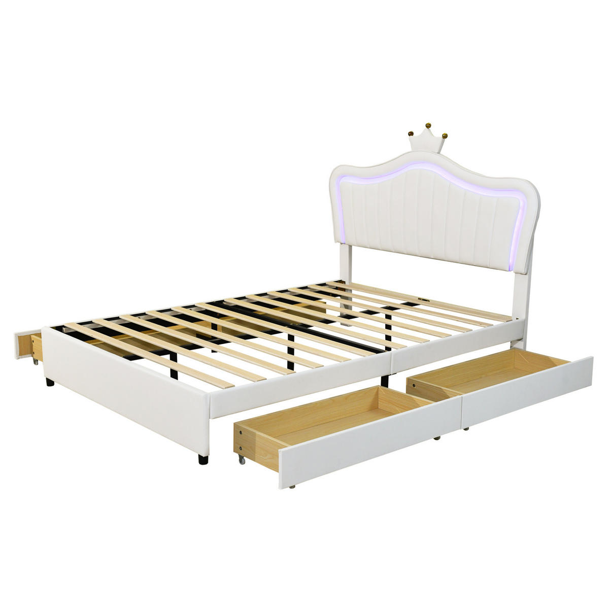 POLSTERBETT mit LED-Beleuchtung 140/200 cm in Weiß mit Stauraumschubladen - Weiß, Textil (140/200cm) - BEAOK