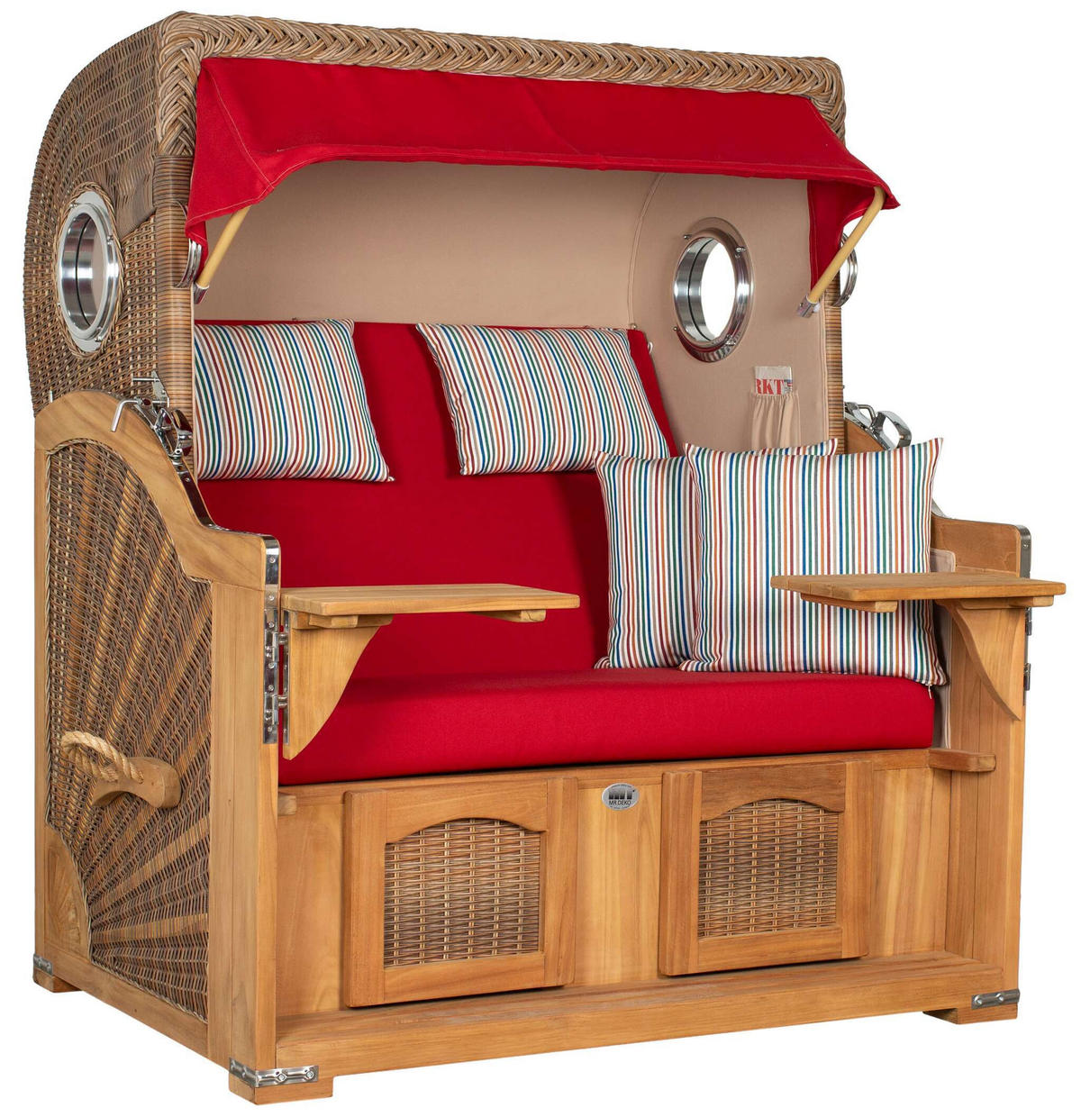 STRANDKORB XXL Düne Grande Teak Banana - Rot/Braun, Metall (142/170/95cm) - Mr. Deko