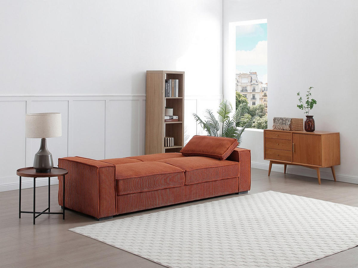 SCHLAFSOFA - 3 Personen - samt - terracotta Finoro - Terracotta, Textil (230/90/95cm) - Vente-Unique