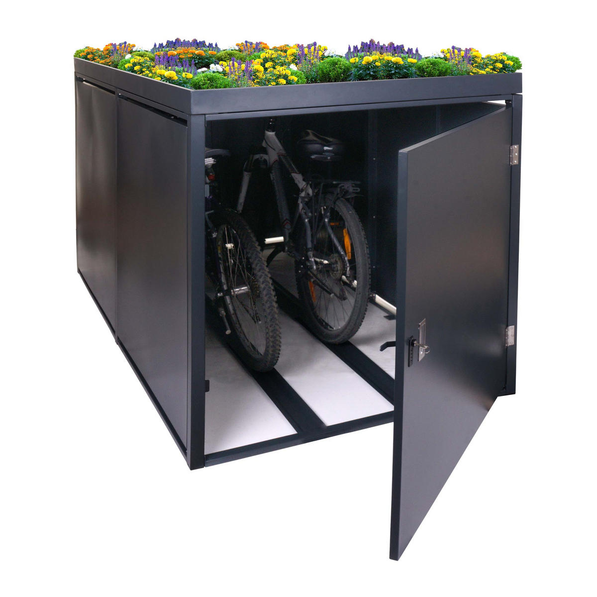 2ER-FAHRRADGARAGE PFLANZKASTEN L56B Anthrazit - Anthrazit, Metall (113/125/208cm) - MCW