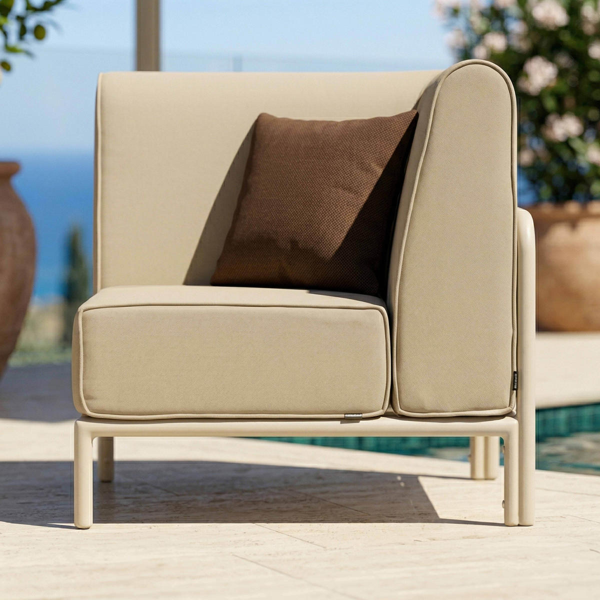 ECKSESSEL, Beige - Beige, Textil (80/78/80cm) - Oviala