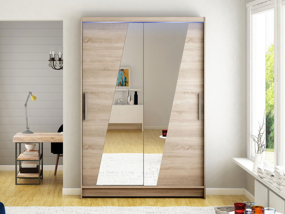 KLEIDERSCHRANK Miami VIII, mit RGB LED Beleuchtung - Silberfarben/Trüffeleichefarben, Holzwerkstoff/Kunststoff (120/200/58cm) - MIRJAN24