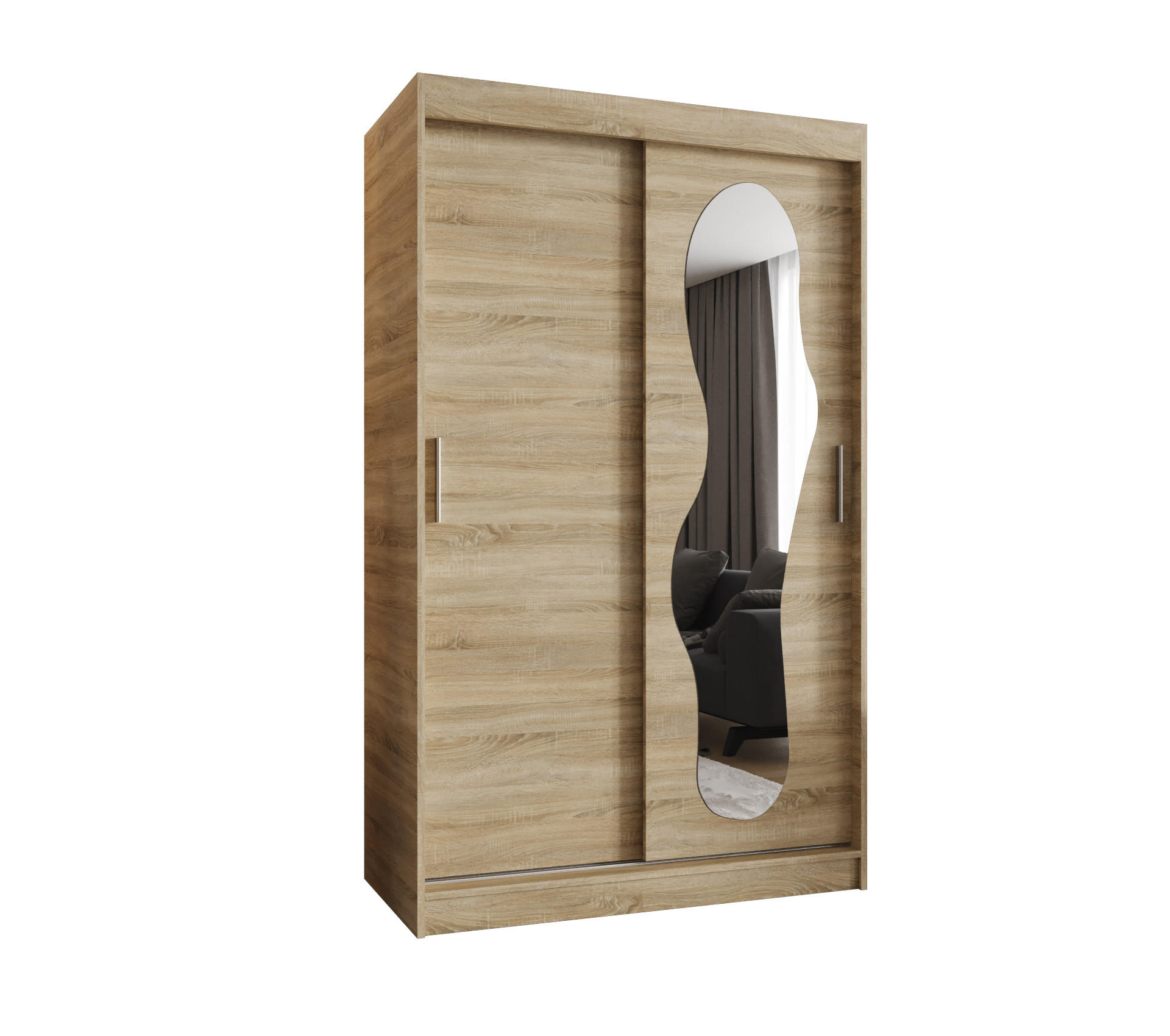 SCHWEBETÜRENSCHRANK 200/120/62 2-türig - Silberfarben/Sonoma Eiche, Holz (120/200/62cm) - MÖBEL KRYSPOL