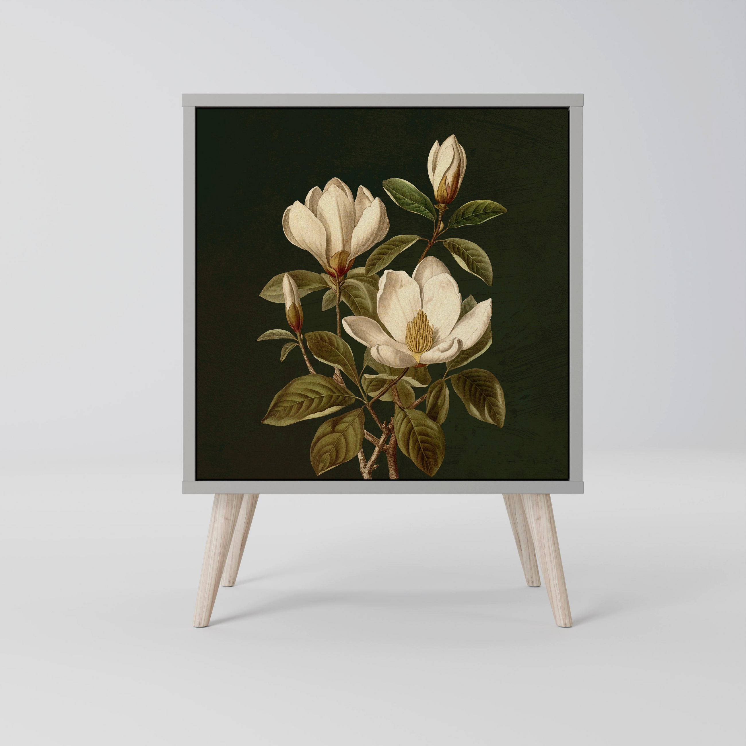 SIDEBOARD FLORAL NOIR, Grau, 57,5x42x77,5 cm, Schräge Buchenholzfüße - Buchefarben/Multicolor, Holzwerkstoff/Buchenholz (57.5/77.5/42cm) - SpaceRebels