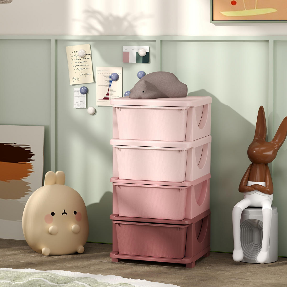 AUFBEWAHRUNGSBOXEN für Kinder, 4 große Schubladen, Kunststoff, Rosa - Rosa, Kunststoff (37/76/37cm) - HOMCOM