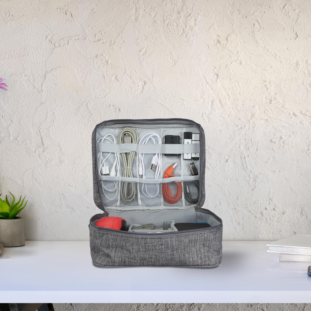 KABELTASCHE - Grau, Textil (25/11/20cm) - Relaxdays