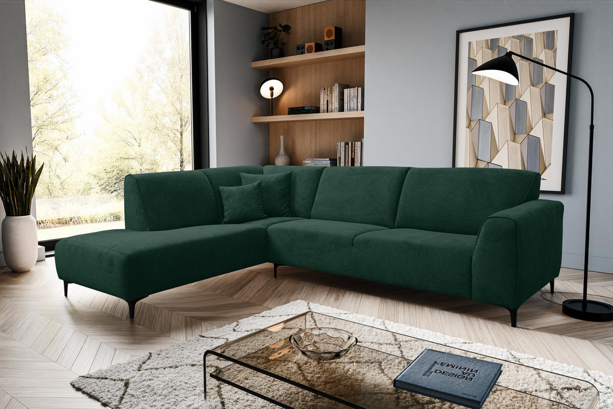 ECKSOFA Mula in L-Form, Coach Farbe: Grün, Velourstoff, Ottomane Links - Grün, Textil (210/274cm) - VENASI MÖBEL