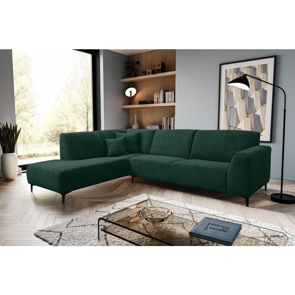 Thumbnail - Venasi Möbel Ecksofa, Grün, Textil, 3-Sitzer, L-Form, Ottomane links, 274x210 cm, Wohnzimmer, Sofas & Couches, Wohnlands...