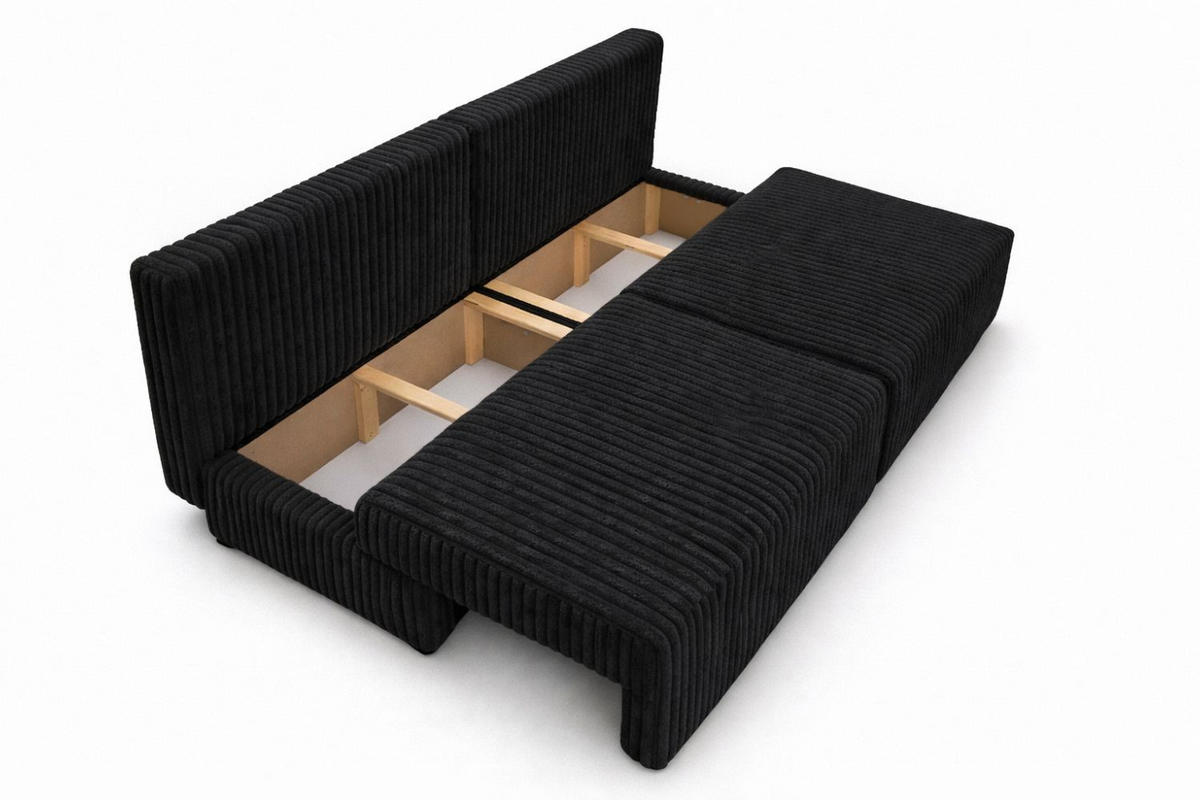 SOFA Mit Schlaffunktion Und Bettkasten, Cordstoff Tilia, Schwarz, BEST MINI - Schwarz, Holz (200/83/98cm) - Kaiser Möbel
