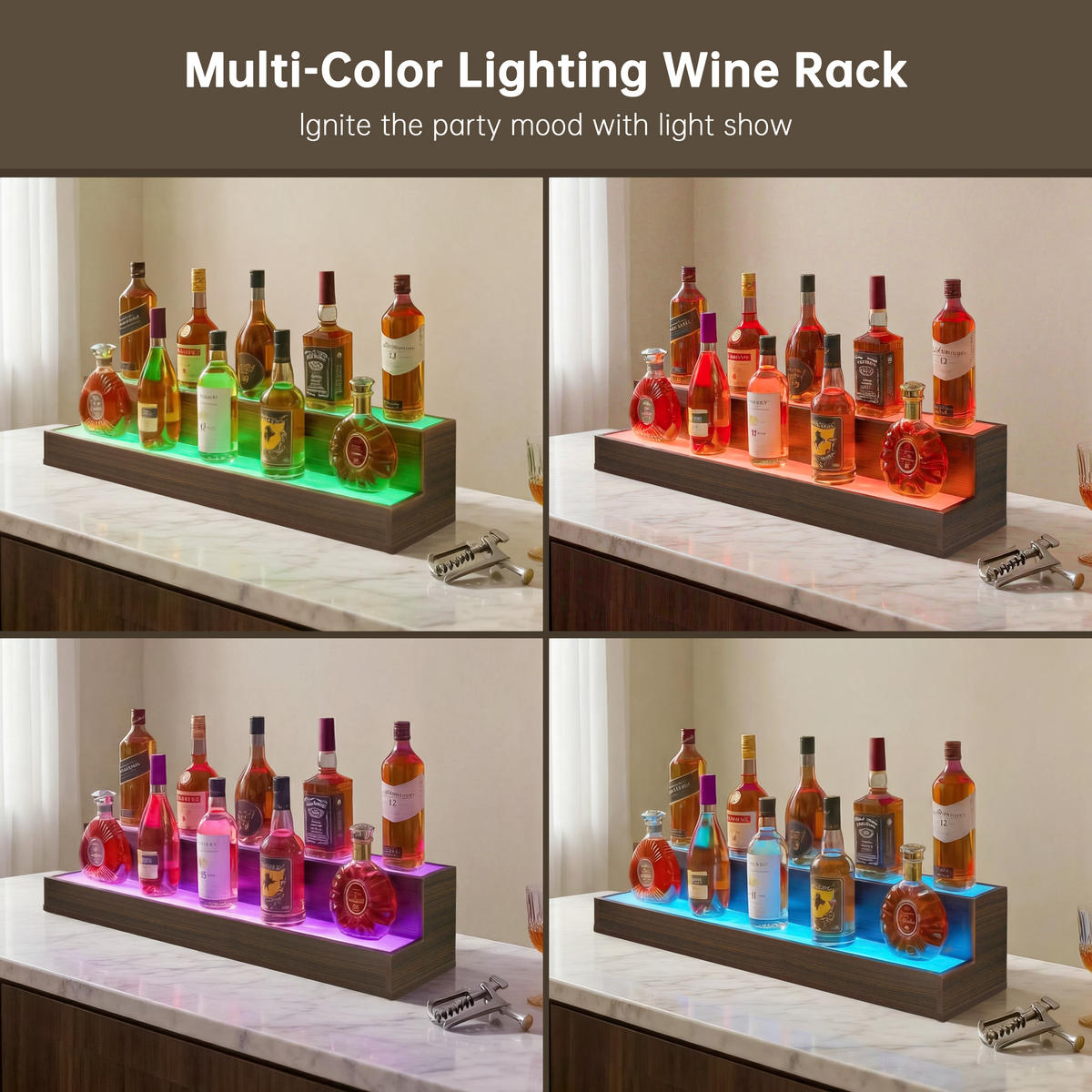 WEINREGAL 95/21/18 cm, Nussbaumfarben, Verbundholz, LED beleuchtet, App & Fernbedienung, 2-stufig, freistehend - Walnussfarben, Holzwerkstoff (95/18/21cm)