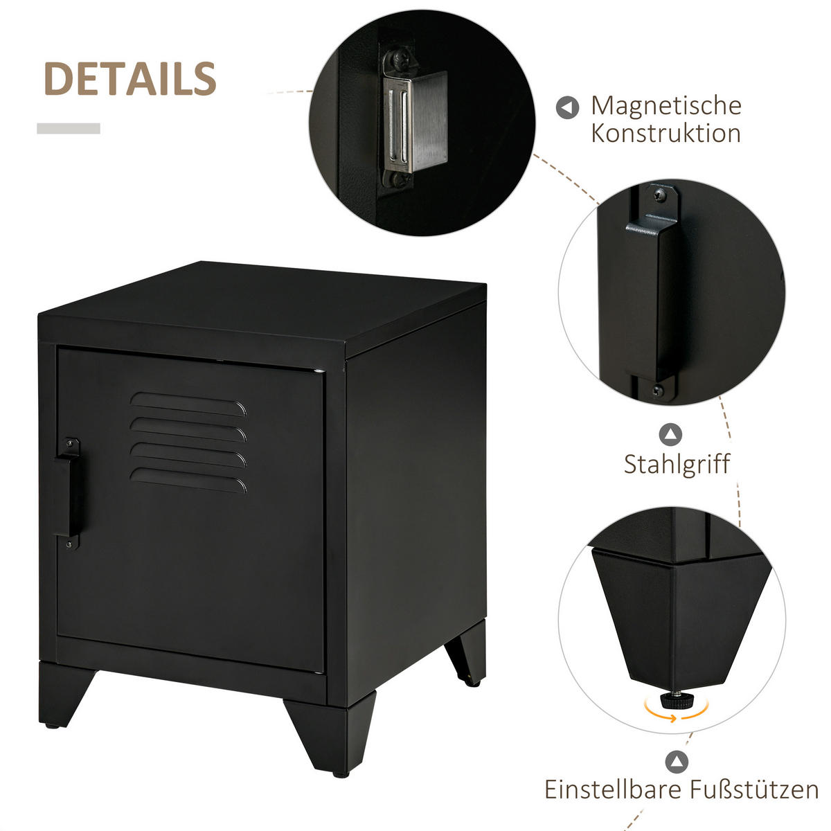NACHTTISCH, mit verstellbarem Regal, Tür, Metall, Schwarz, 50 x 40 x 47,5 cm - Schwarz, Metall (40/50/40cm) - HOMCOM