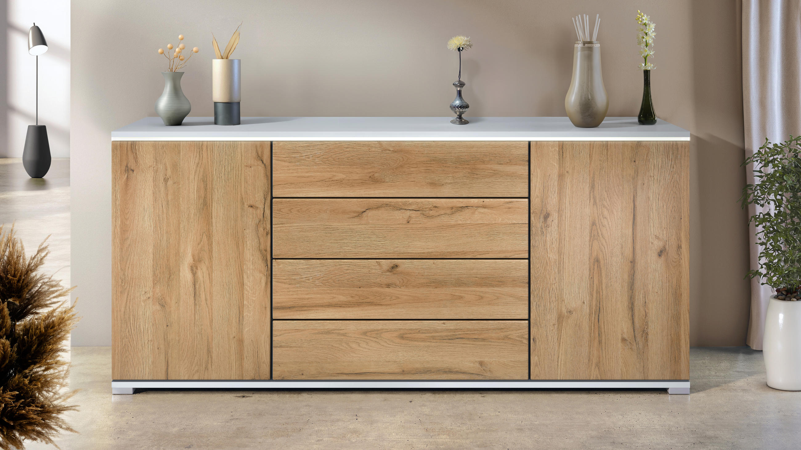 SIDEBOARD Faro Eiche Natur - Eichefarben, Holzwerkstoff (166.5/75.5/35cm) - Vladon