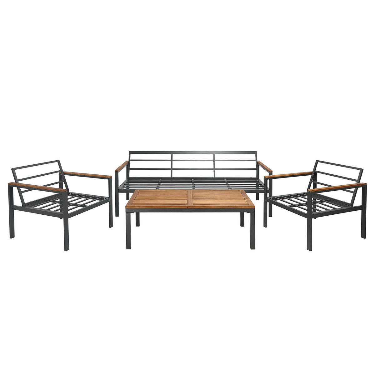 LOUNGESET - 4-teilig - Webstoff / Akazie massiv - Grau / Akazie Braun - Grau, Holz/Textil - home24