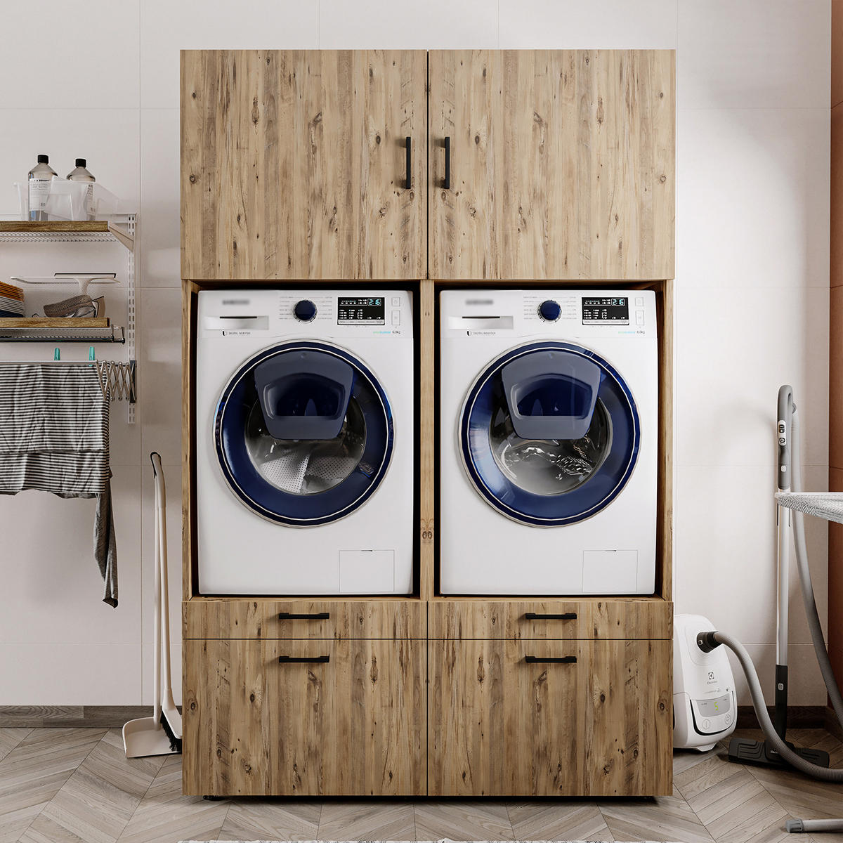 WASCHMASCHINENSCHRANK Serie 2 134cm Breit, 205cm Hoch - Eichefarben, Holzwerkstoff (134/205/67cm)