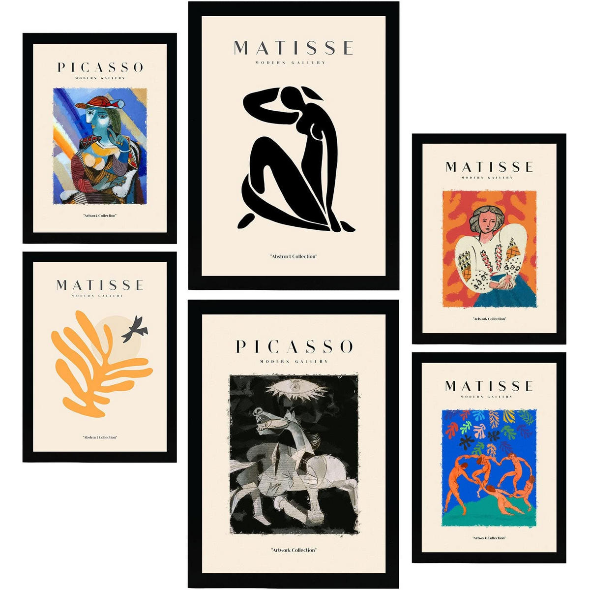 POSTER Set Mit 6 Von Picasso Und Matisse Abstrakte Gemälde A3 & A4 Rahmenlos - Klar, Papier (29/3cm) - Nacnic