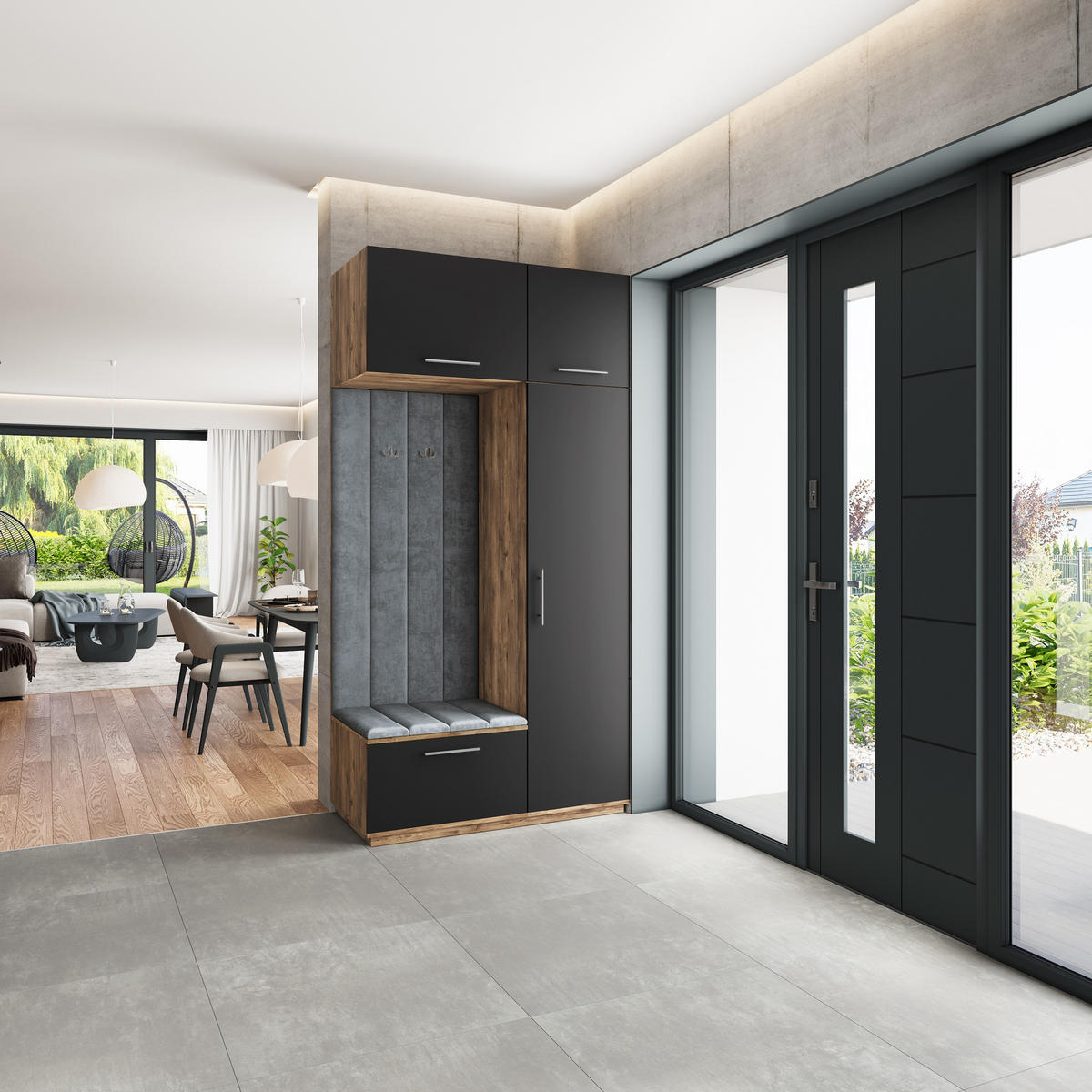 GARDEROBENSCHRANK REMA 120/240/60 cm Modern Garderobe-Set Eiche Lefkas - Eichefarben/Schwarz, Holzwerkstoff (120/240/60cm) - MASSENO