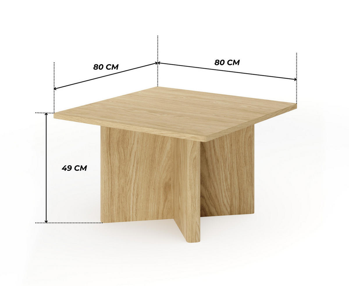 COUCHTISCH VIRONE (Geölte Eiche, Quadratisch, leicht abgerundete Ecken, 80x80 cm) - Eichefarben, Holz/Holzwerkstoff (80/80/49cm) - Ravio