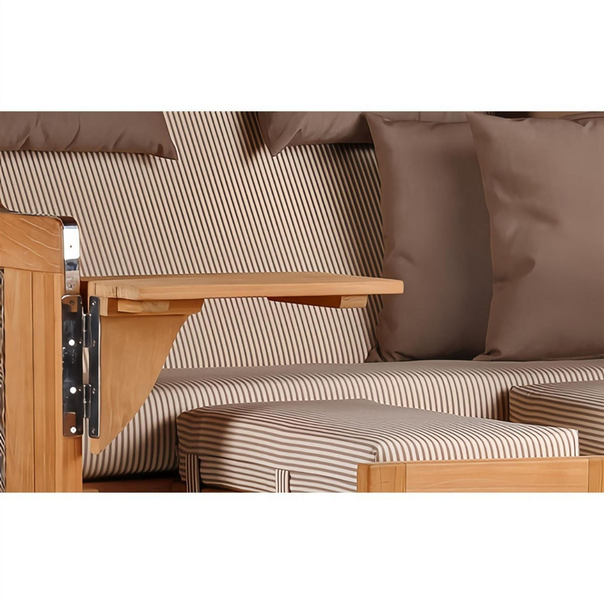 STRANDKORB Düne Grande Bullauge Teak PE Grey Dessin 510 - Beige/Braun, Metall (142/170/95cm) - Mr. Deko