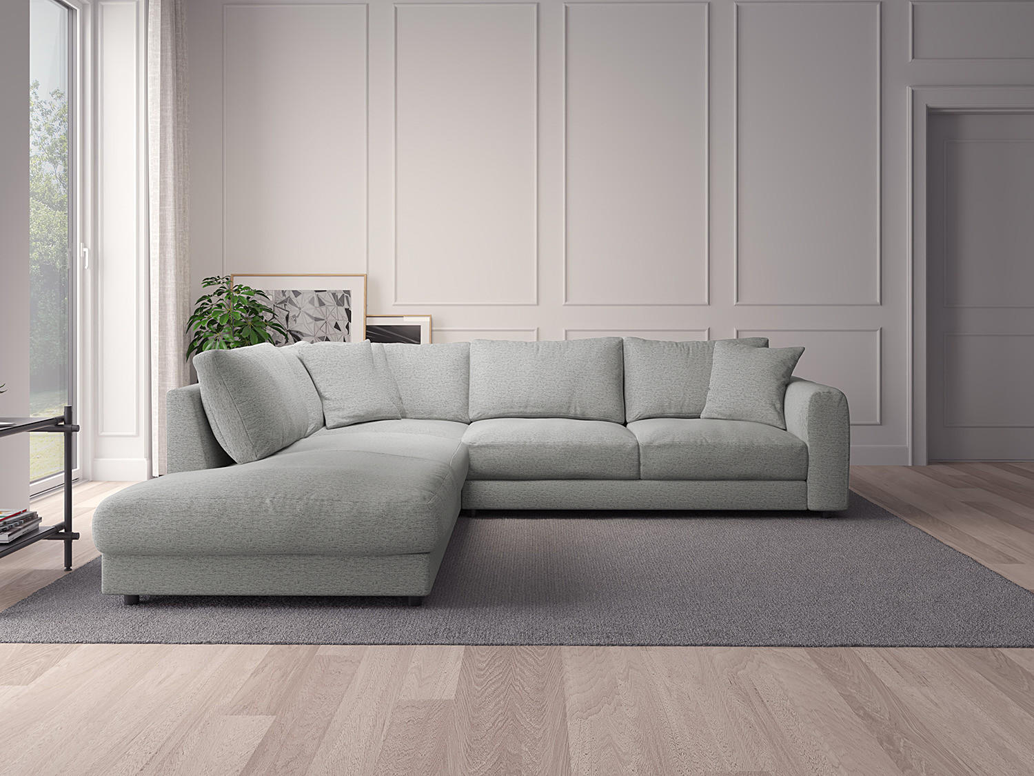 ECKSOFA mit Ottomane - Hellgrau/Schwarz, Textil (267/254cm) - home24