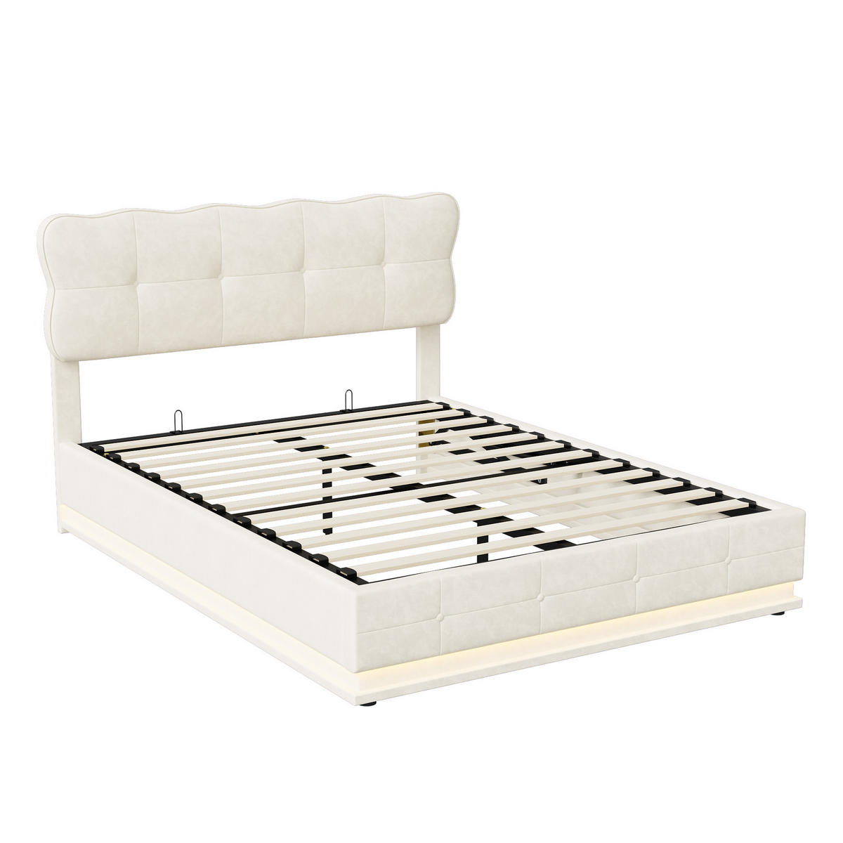 POLSTERBETT 160x200 cm LED Bettkasten Samt beige - Beige, Holz (160/200cm) - LEBENLANG