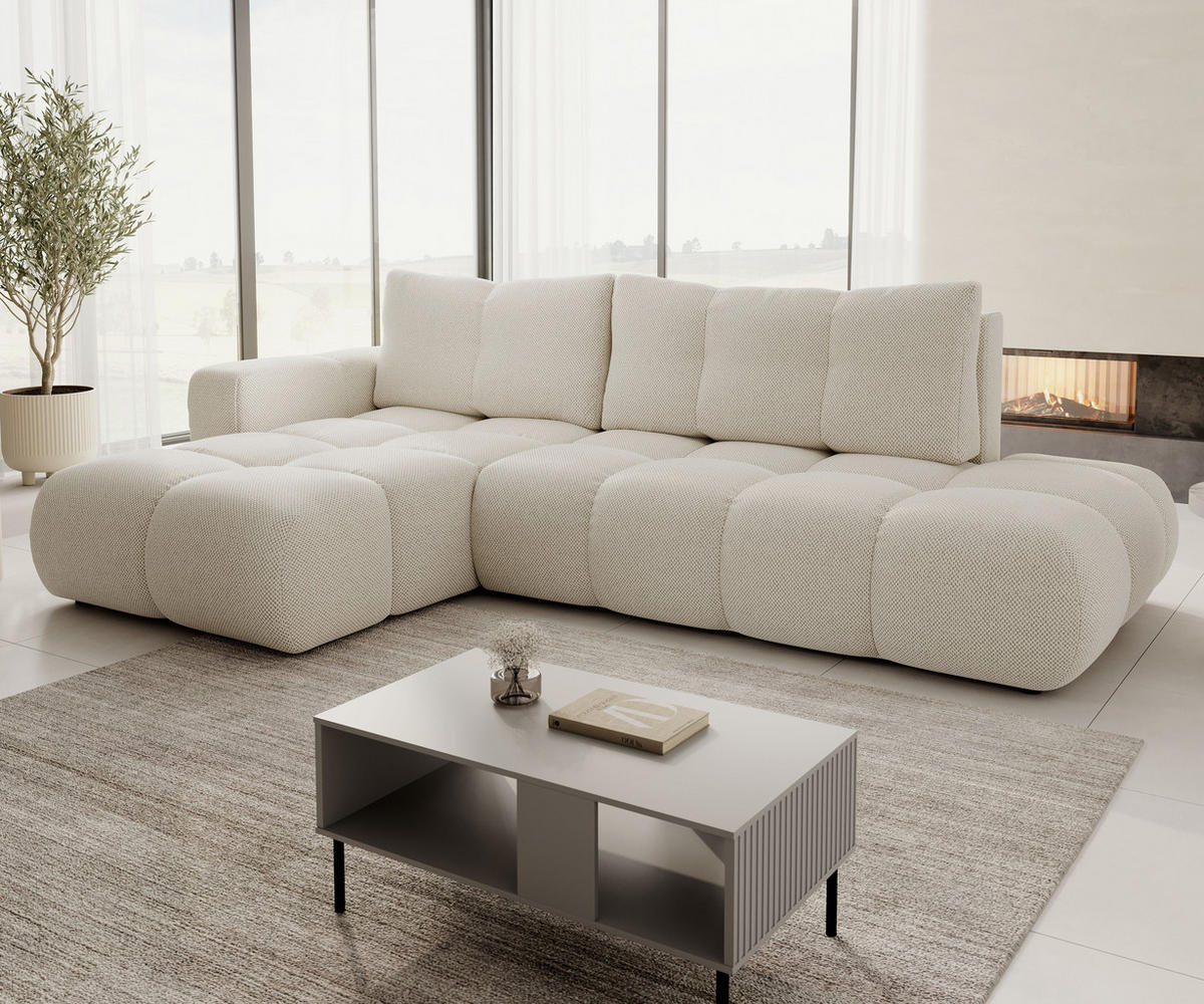 ECKSOFA L Form Hosio Beige 286/177/88 cm Links mit Schlaffunktion - Beige/Schwarz, Kunststoff/Textil (177/286cm) - AX Living