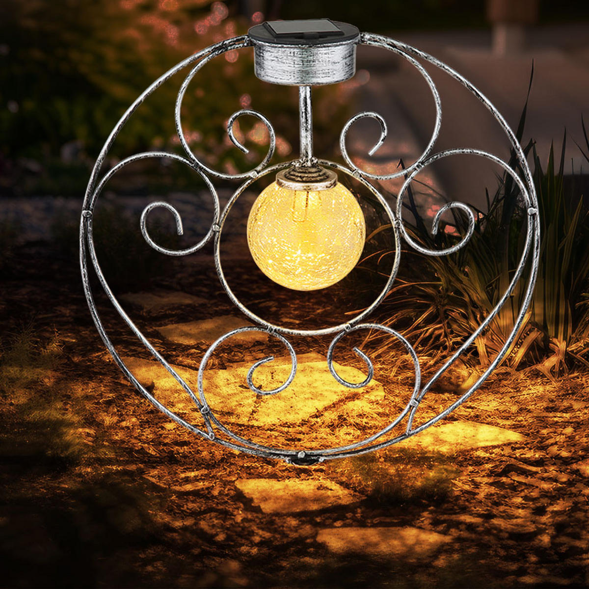 LED AUSSENLEUCHTE Metall Silber Kugel - Silberfarben, Glas (30/8.5/41cm) - Globo Lighting