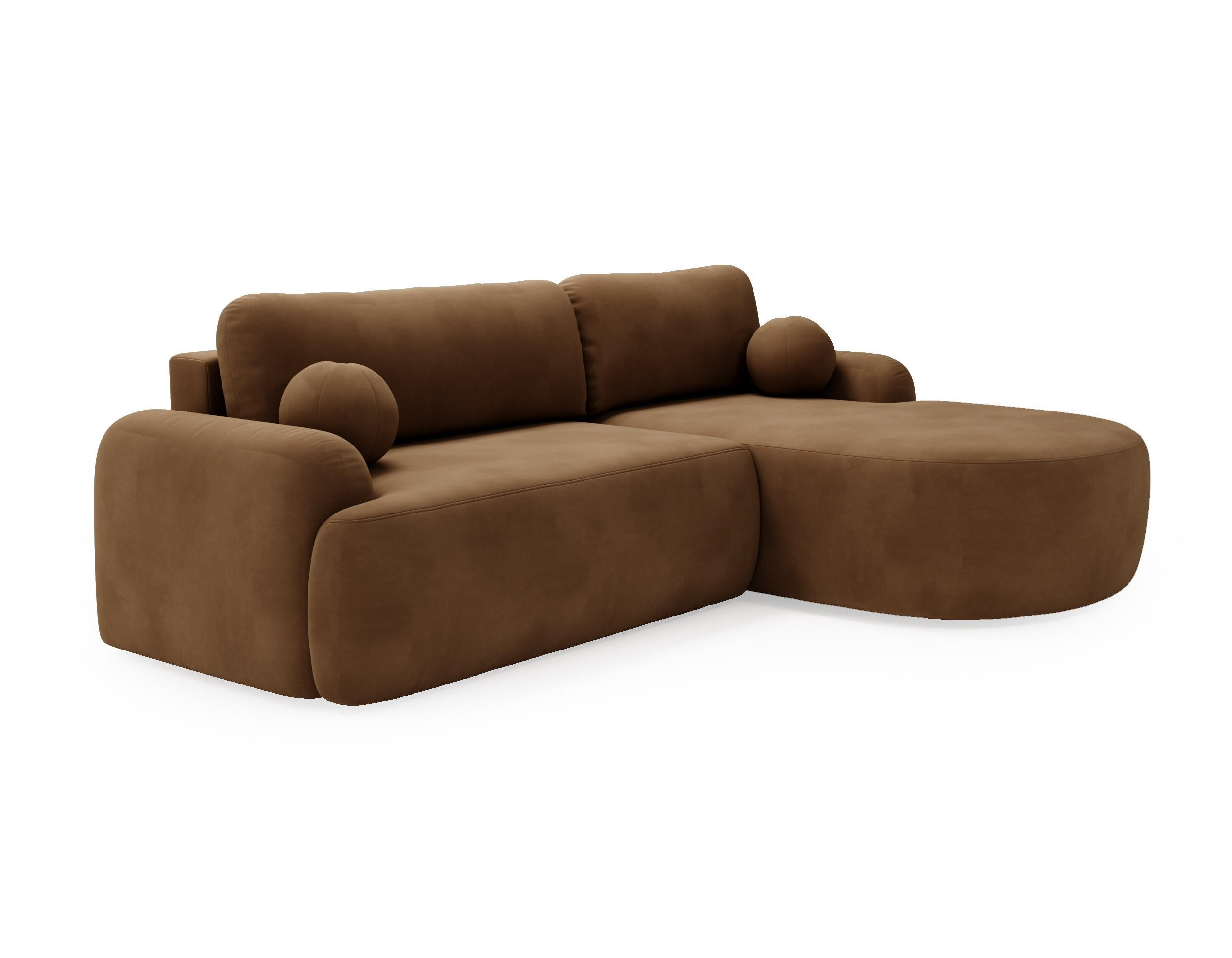 ECKSOFA Cloudy Braun, Sofa aus Velourstoff mit Kissen, rechte seite - Braun, Holzwerkstoff/Textil (261/177cm) - Bettso