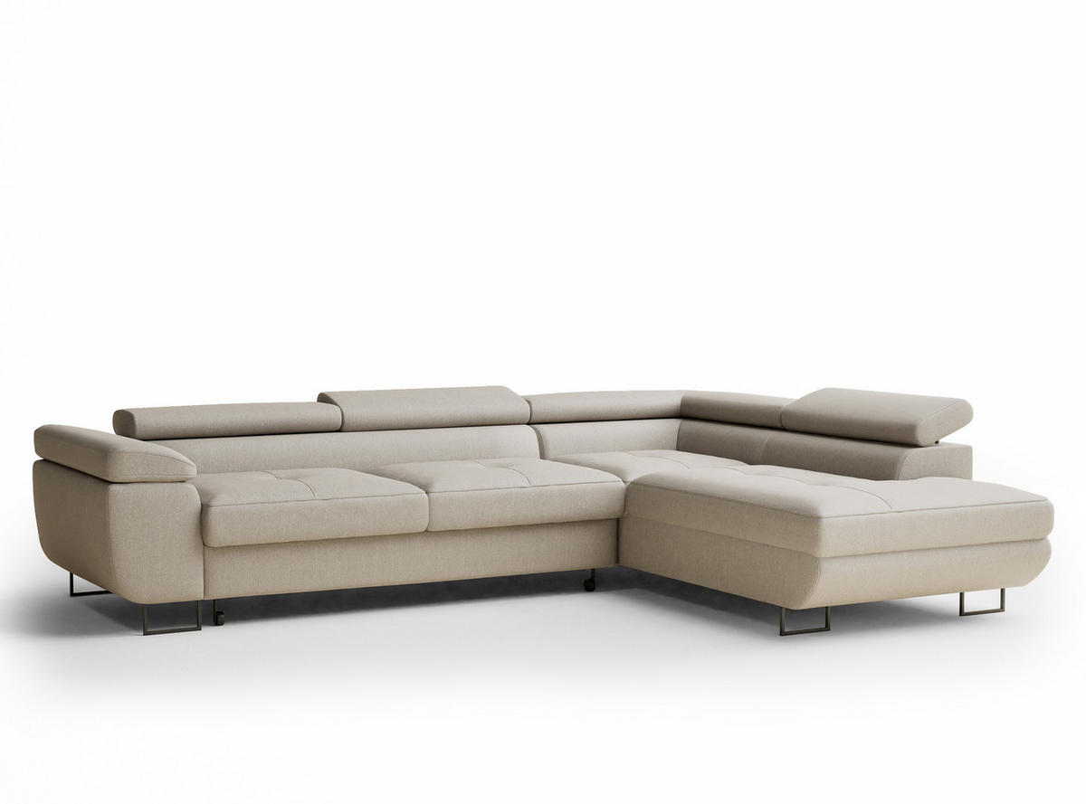 ECKSOFA MIT SCHLAFFUNKTION Concord Beige Webstoff - Beige/Schwarz, Holz/Holzwerkstoff (277/203cm) - Maison de Reve