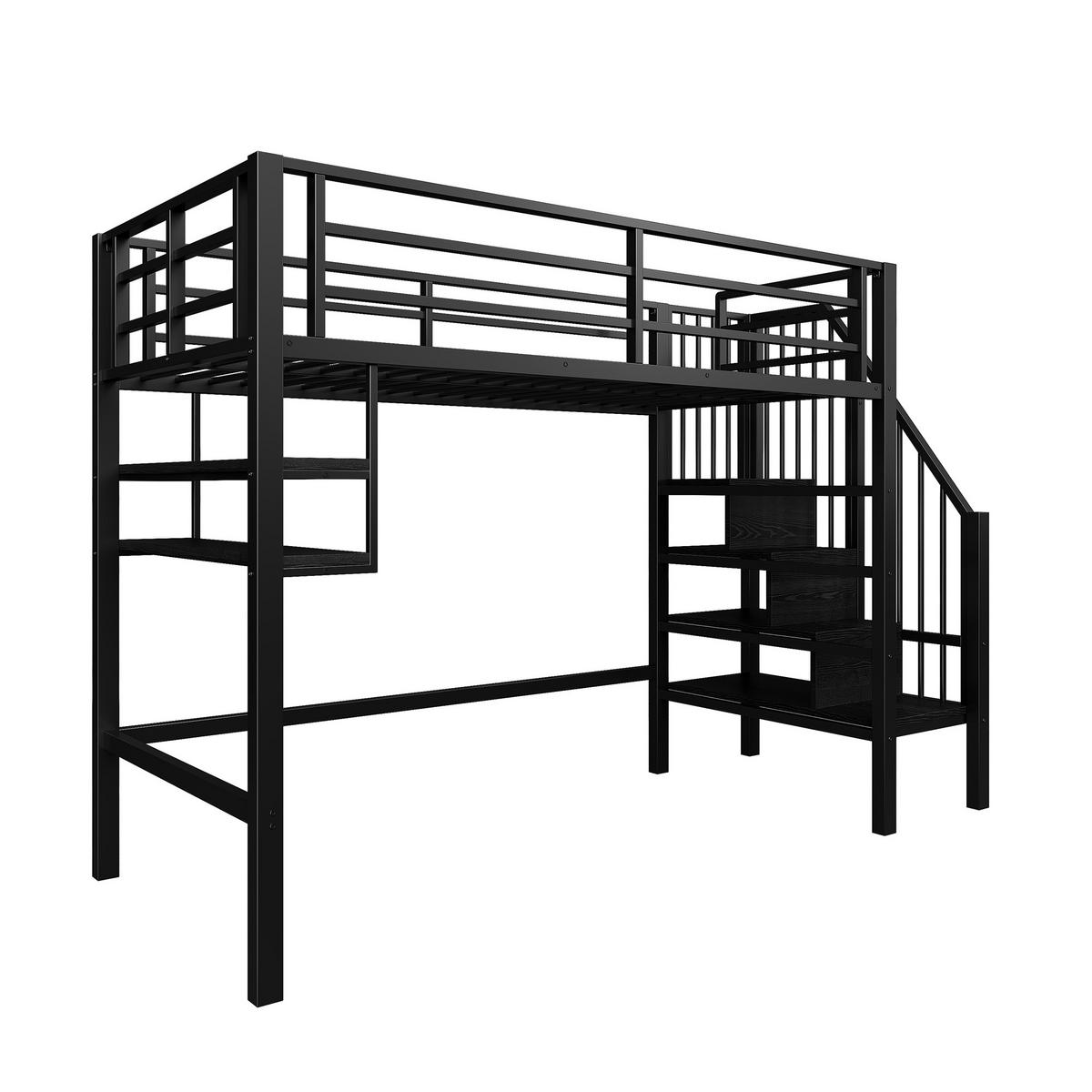 HOCHBETT 90x200cm Schwarz Einlegeböden Stauraumleiter Geländer - Schwarz, Metall (90/200cm) - FLIEKS