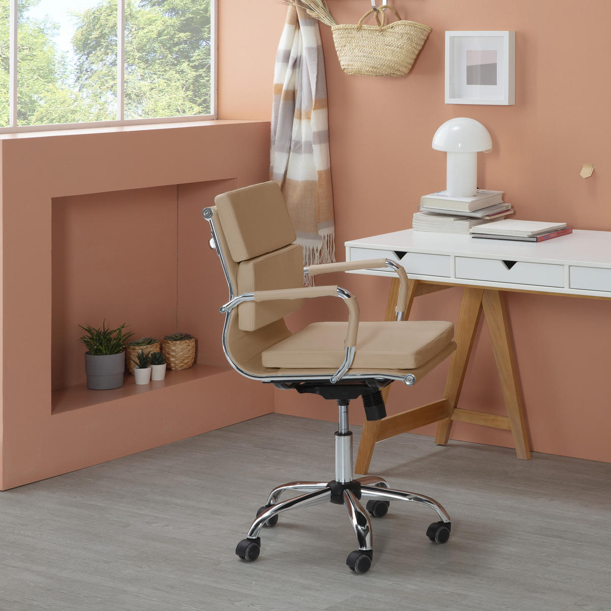 SCAUN ROTATIV Fenix cu funcție de pat, culoare taupe - taupe, blană (63/95/55cm) - VS Venta-stock