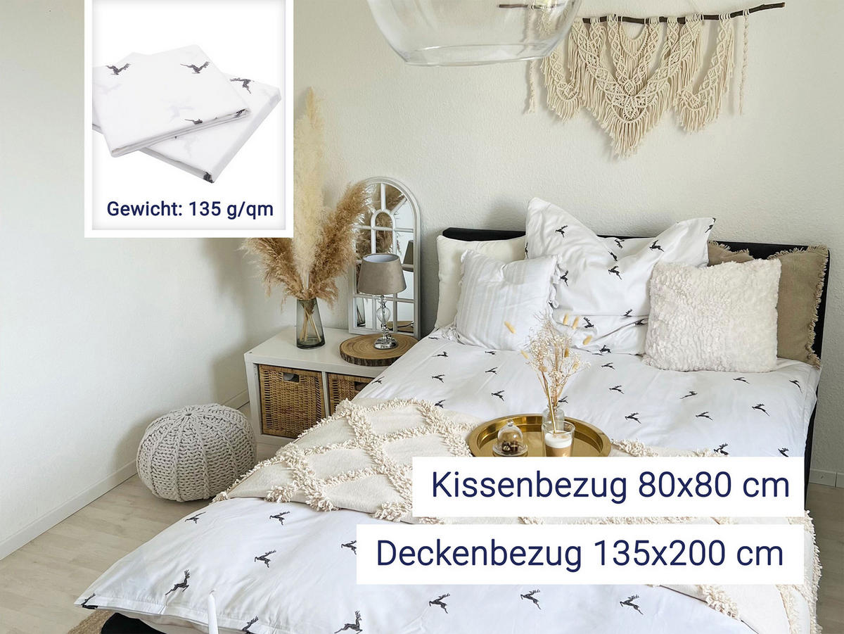 BETTWÄSCHE, 80x80 cm + 135x200 cm, 100% Baumwolle, Weiß - Weiß, Textil (135/200cm) - Zollner