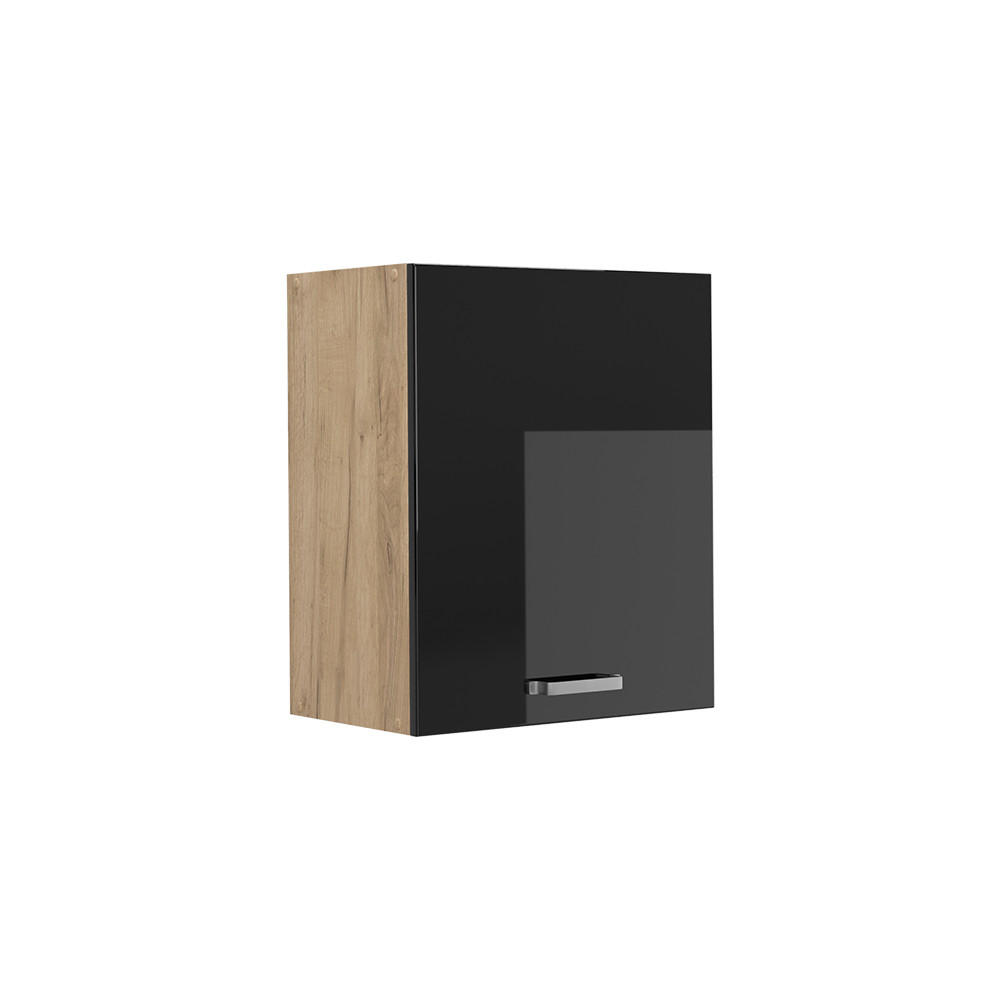 HÄNGESCHRANK R-Line, Schwarz Hochglanz/Goldkraft Eiche, 50 cm - Schwarz Hochglanz/Eichefarben, Holzwerkstoff (50/60/31cm) - Vicco
