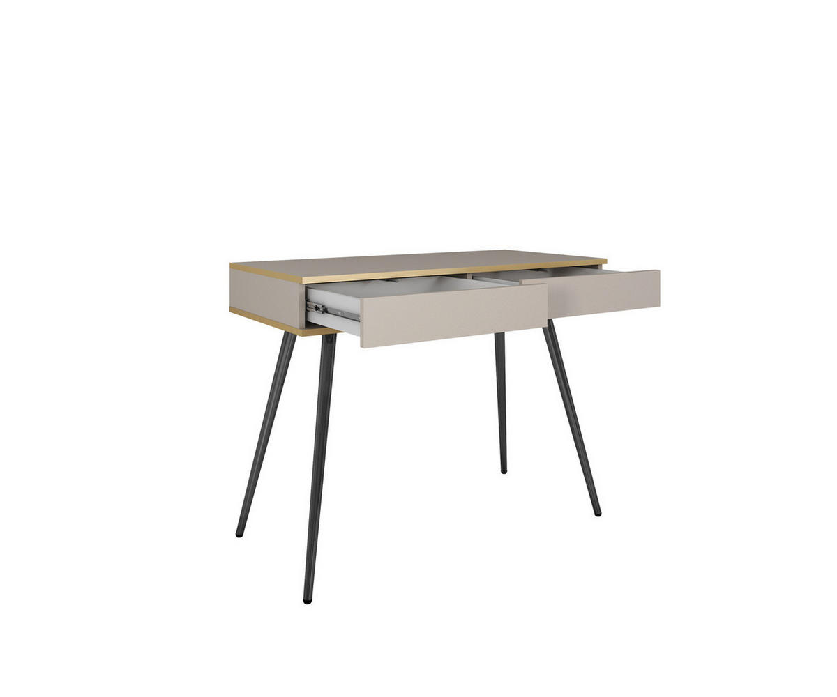 KONSOLENTISCH FORNO (Beige, Goldene Details, 2 Schubladen, goldene Metallfüße) - Gelb/Beige, Holz/Holzwerkstoff (50/102/80cm) - Ravio