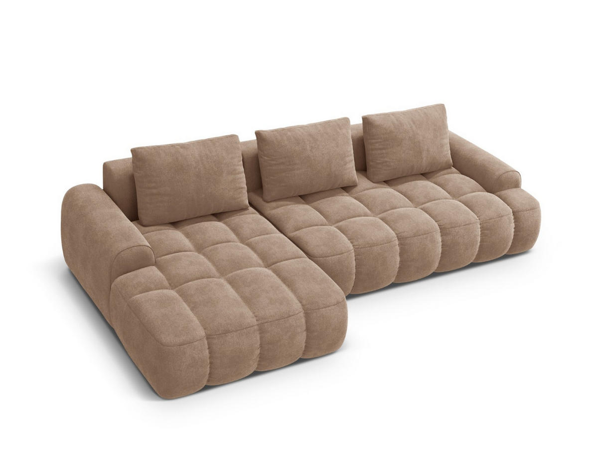 AUSKLAPPBARES-ECKSOFA links mit Container Linz aus Samt dunkelbeige 3 Sitzplätze - Mokka, Textil (142/275cm) - Cosmopolitan Design