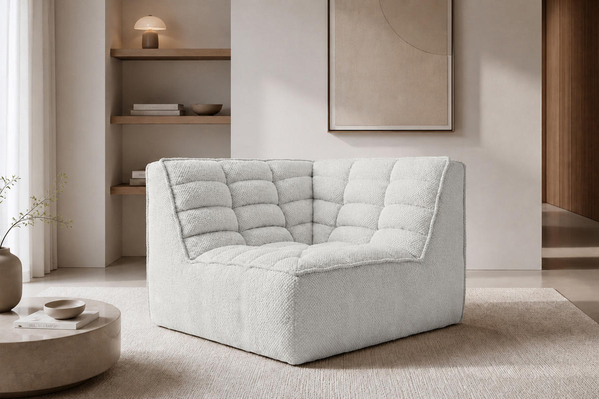 ROHOVÝ MODUL, plyšová tkanina Pop, Ice, LAZY - bílá, dřevo (93/76/93cm) - Kaiser Möbel