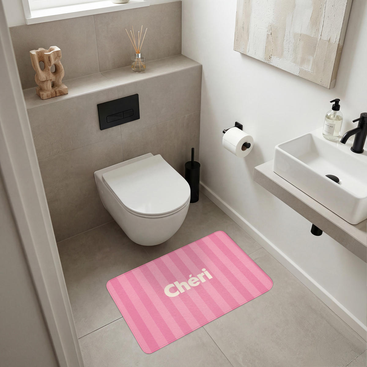 KOUPELNOVÁ PŘEDLOŽKA Pruhované - růžové - Chéri 80x50 cm - růžová, textil/plast (80/50cm) - OnlyWow