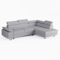 ECKSOFA CAROLINE Rechts Hellgrau Cord-Stoff L-Form Couch mit Schlaffunktion & Bettkasten - Chromfarben/Hellgrau, Textil (190/253cm)