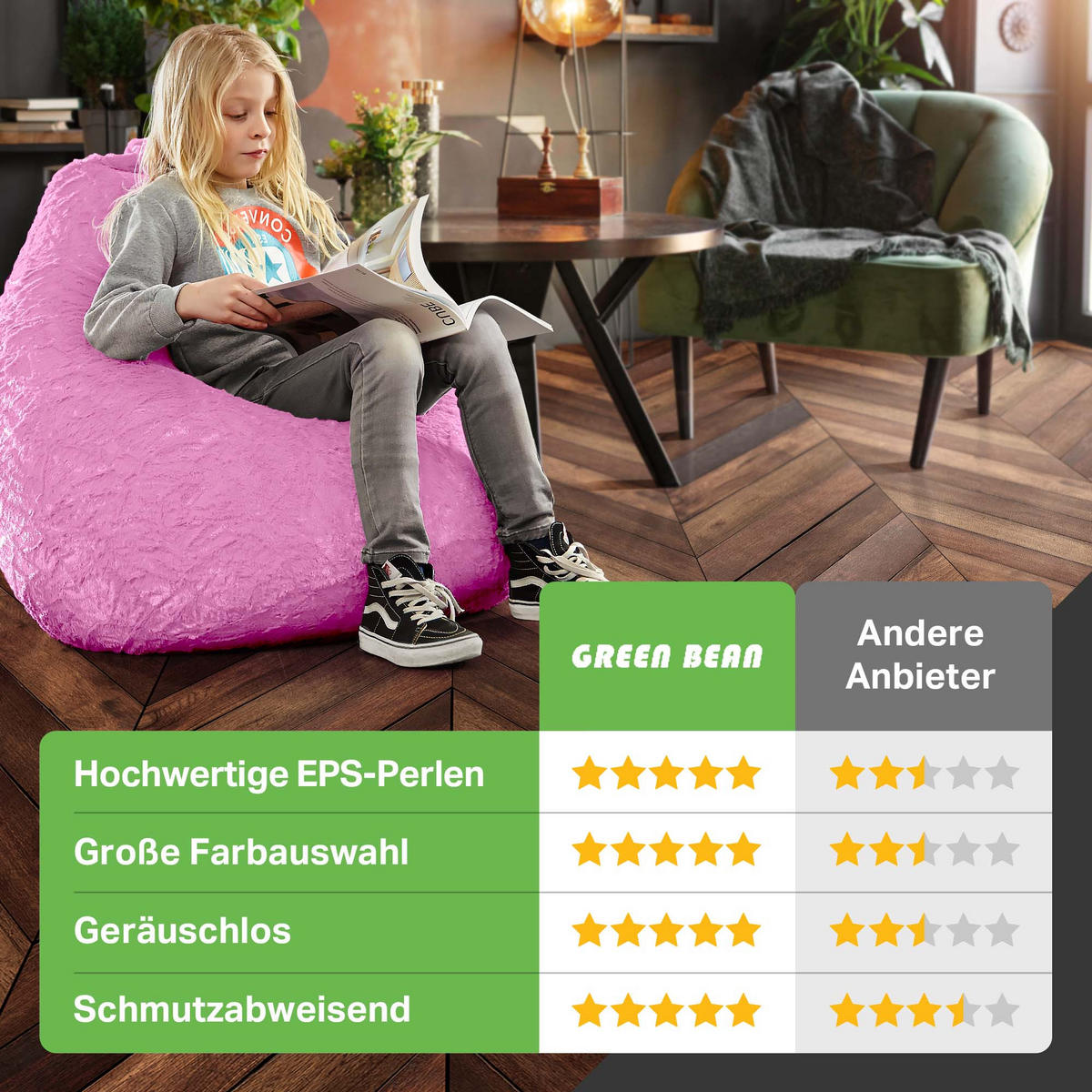 SITZSACK "Plüsch" 60x45x45cm - 120L - Rosa, Textil (45/60/45cm) - Green Bean