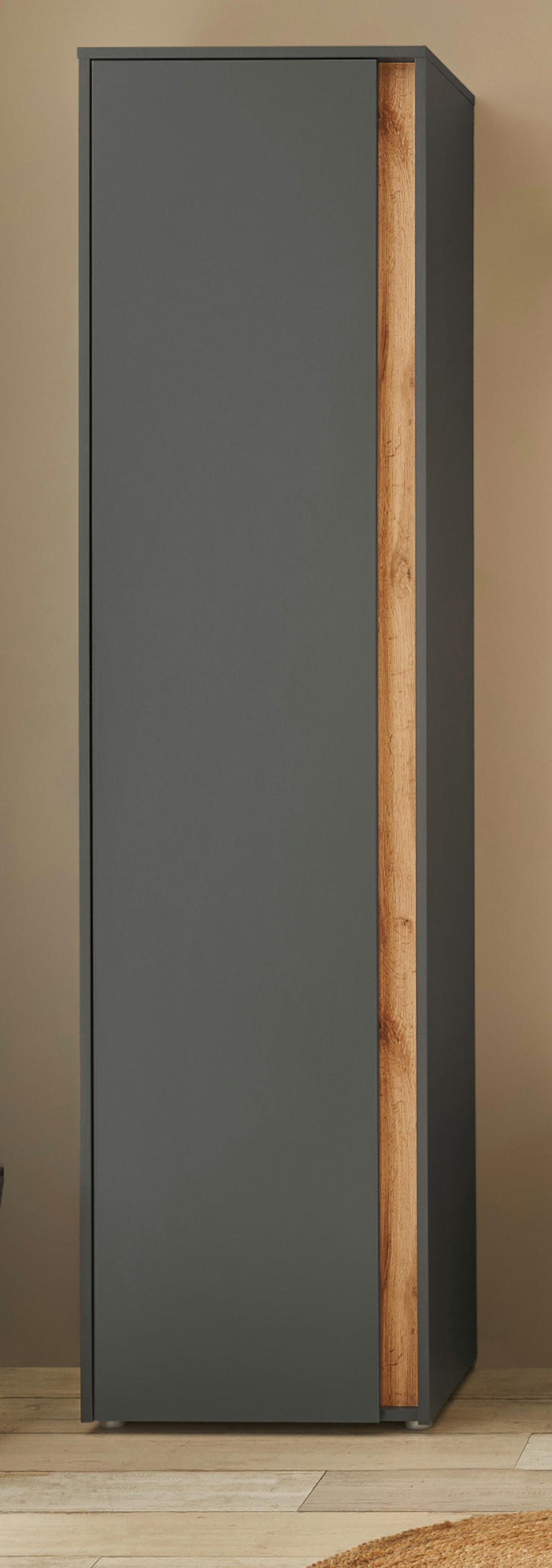 SCHUHSCHRANK grau matt, Eiche Wotan 50x200 cm, Graderobenschrank 10 Fächer - Eiche Wotan/Schwarz, Holzwerkstoff/Kunststoff (50/200/40cm) - Furn.Design
