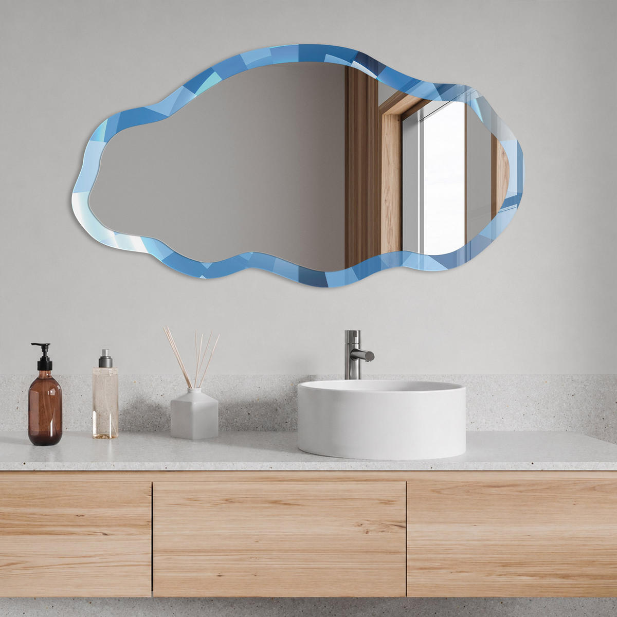 SPIEGEL 90x45 cm asymmetrisch mit Druck - Energiewirbel - Transparent, Glas (45/90/0.4cm) - TULUP