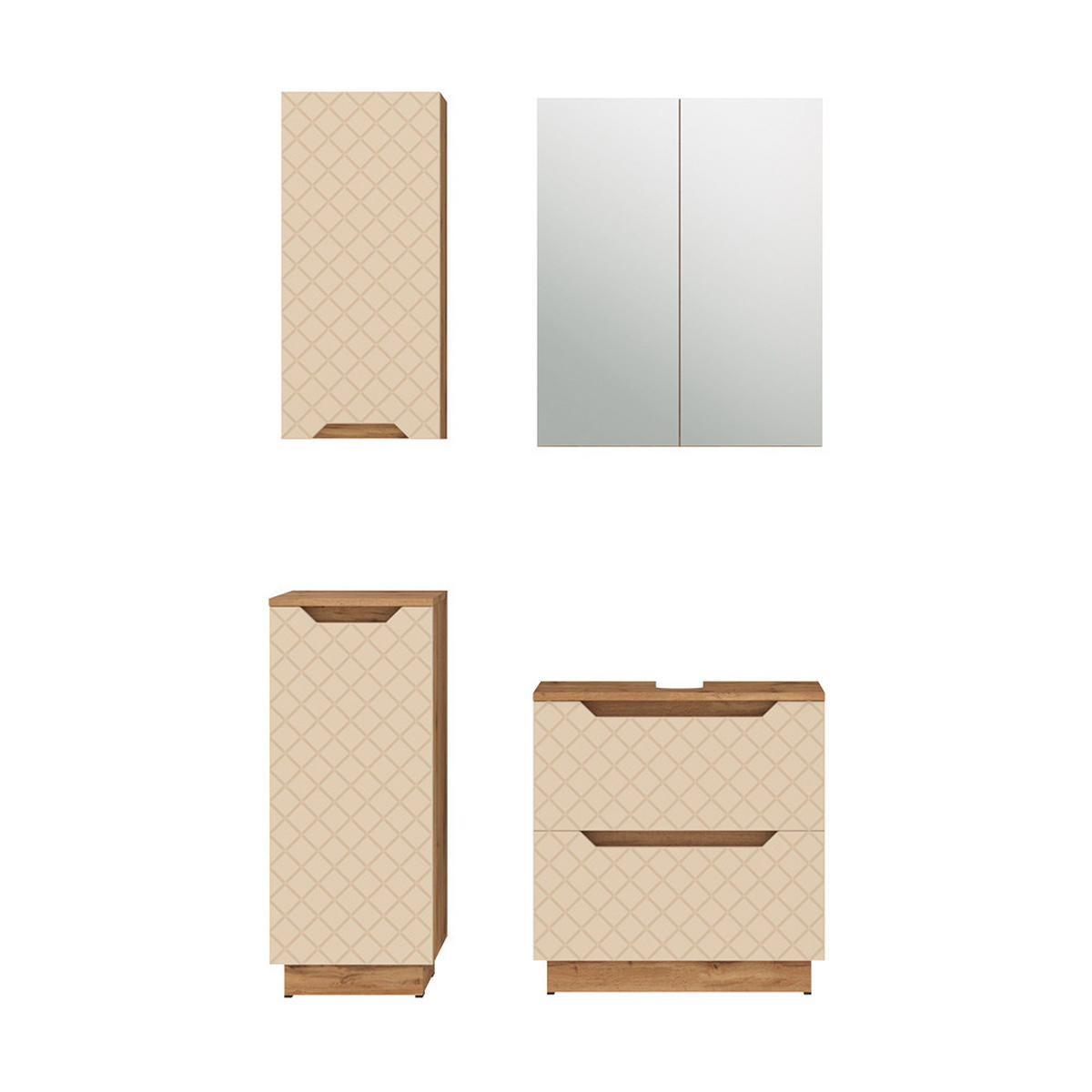 BADMÖBEL-SET Lotta Eiche/Kaschmir mit Kachelstruktur 4 Teile - Kaschmir/Eichefarben, Holzwerkstoff (59.8/62.5/32cm) - Vicco