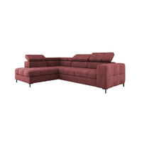 ECKSOFA PABLO VOGUE L‑förmig mit Bett, Bettkasten, verstellbaren Kopfstützen, weichen Metallfüßen, freistehend, LINKS, 270x201x97 cm, Bordeaux - Bordeaux, Holz/Textil (201/270cm) - DomoHome