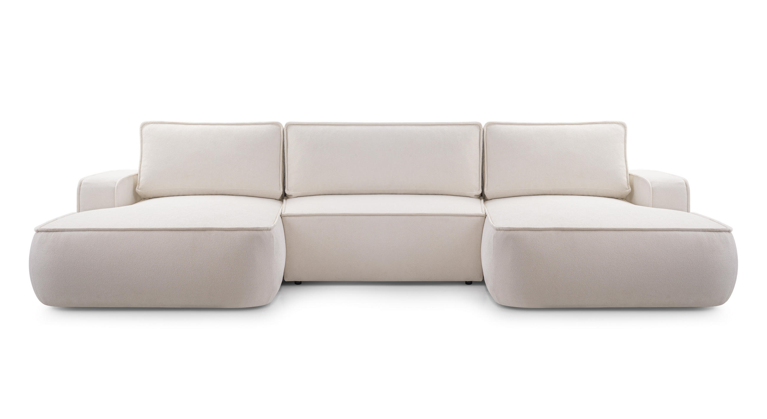 WOHNLANDSCHAFT SOLO Beige Boucle-Stoff mit Schlaffunktion - Beige, Holz (364/87/168cm) - MASSENO